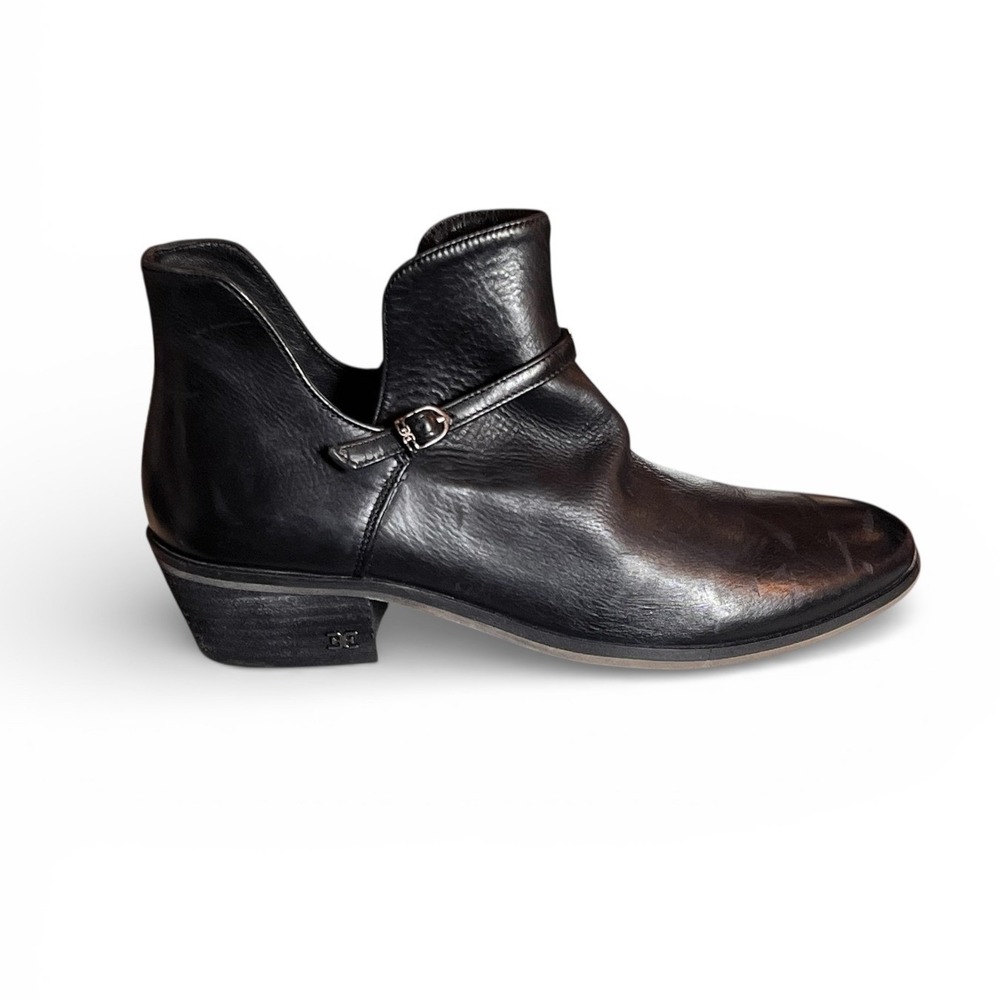 Sam Edelman Black Palmer Leather Cutout Ankle Booties Buckle Block Heel Size 7.5
